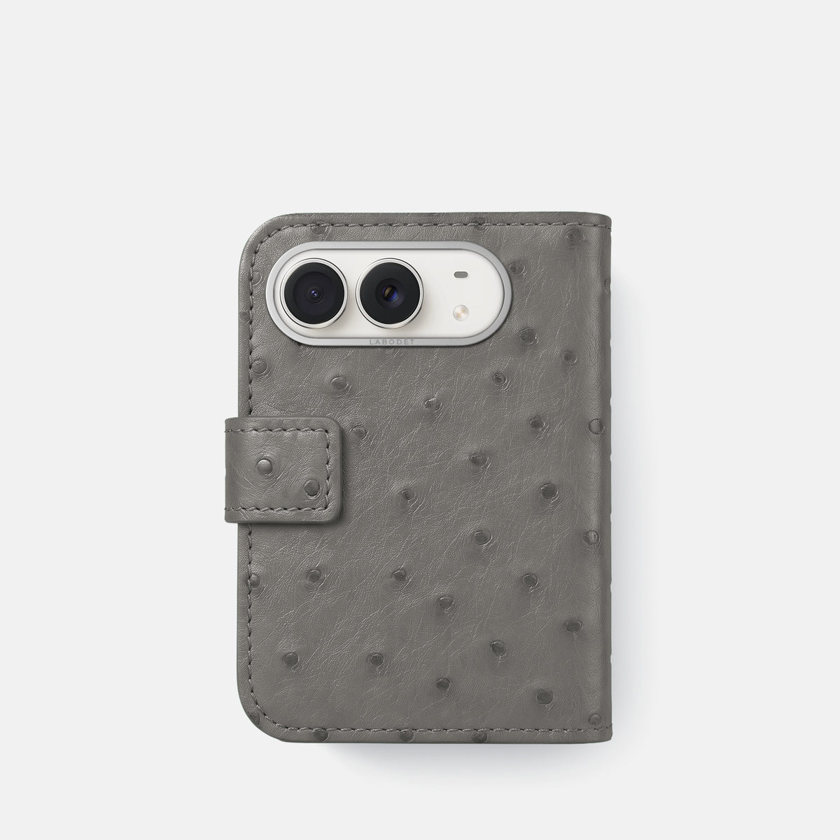 Folio Case For iPhone Duo In Ostrich -3 | Grey-Steel