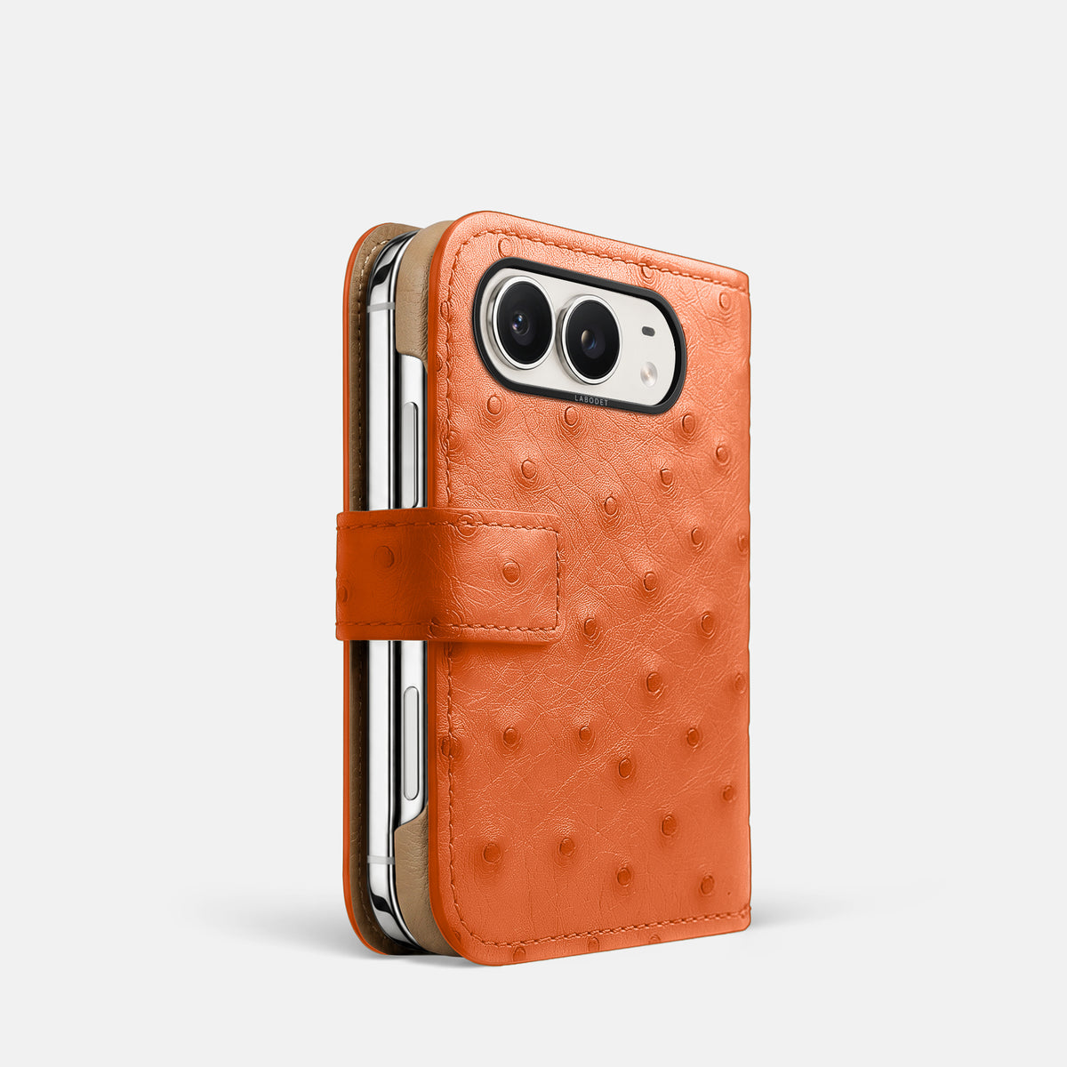 Folio Case For iPhone Duo In Ostrich -1 | Orange-Black