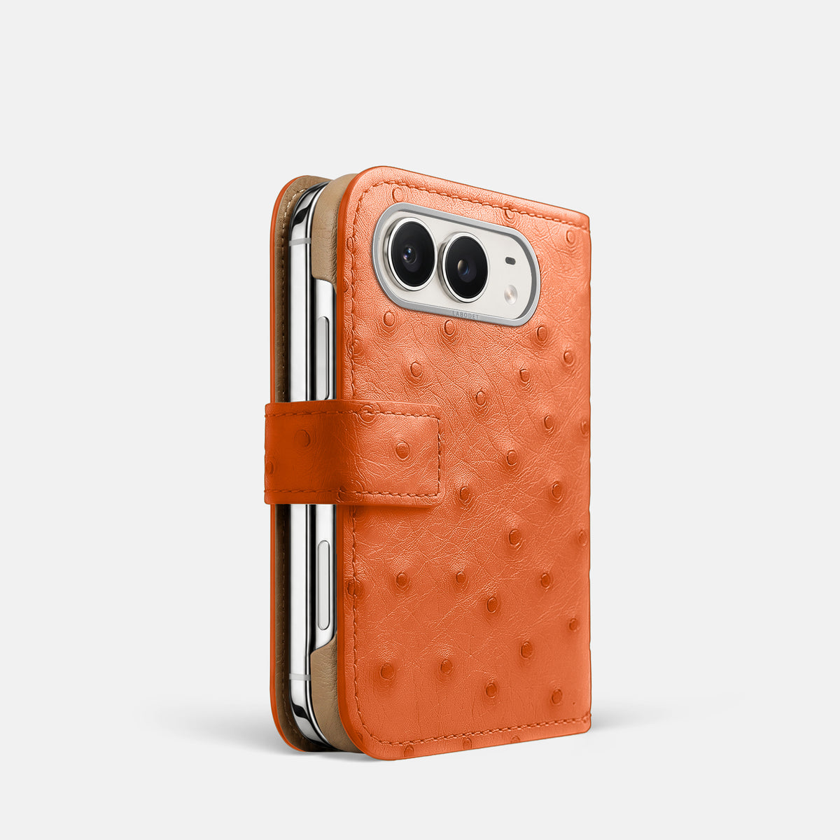 Folio Case For iPhone Duo In Ostrich -1 | Orange-Steel