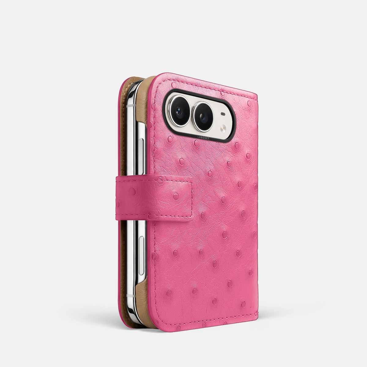 Folio Case For iPhone Duo In Ostrich -1 | Pink-Black