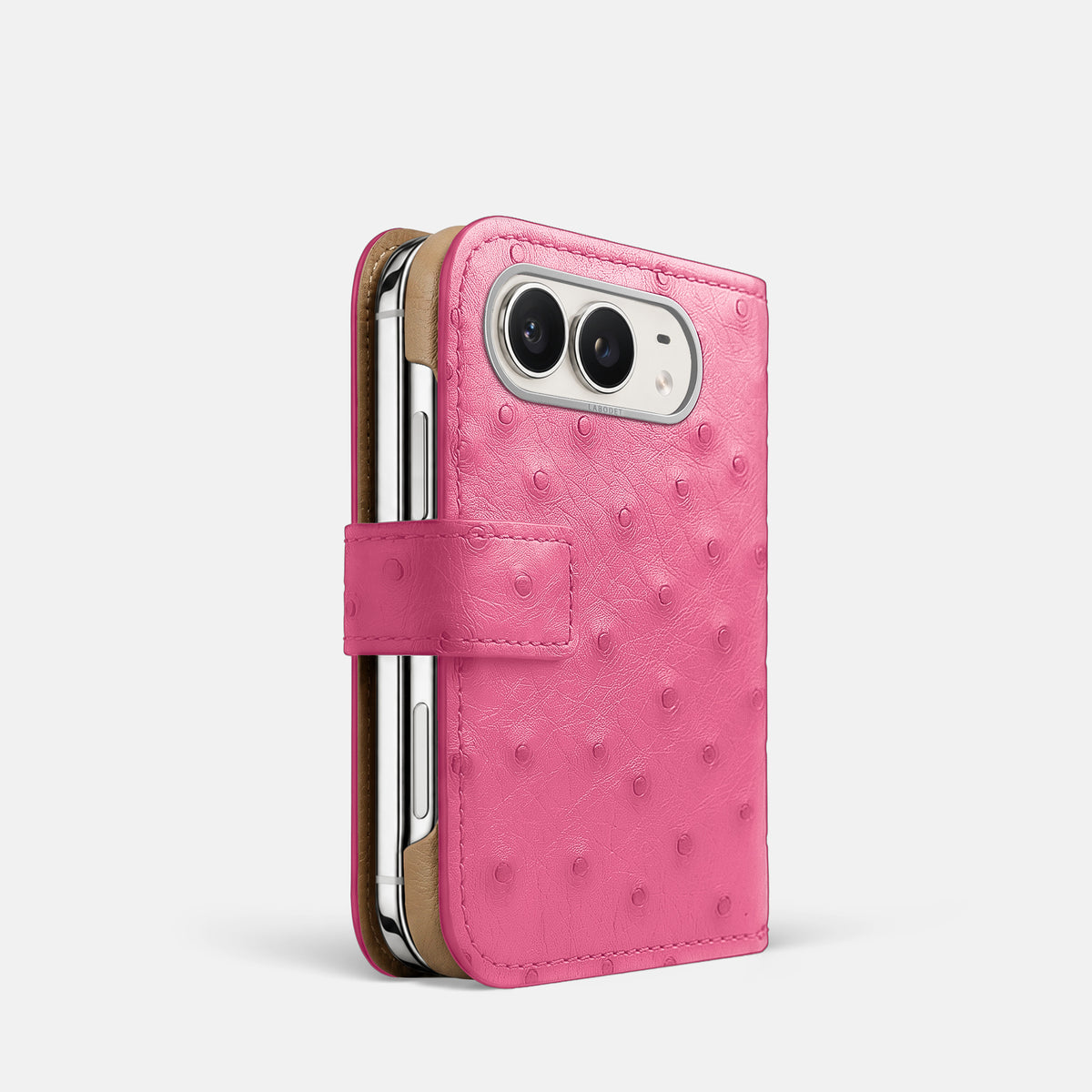 Folio Case For iPhone Duo In Ostrich -1 | Pink-Steel