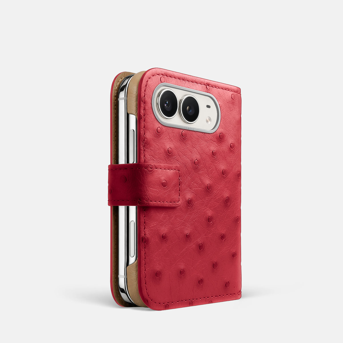 Folio Case For iPhone Duo In Ostrich -1 | Red-Steel