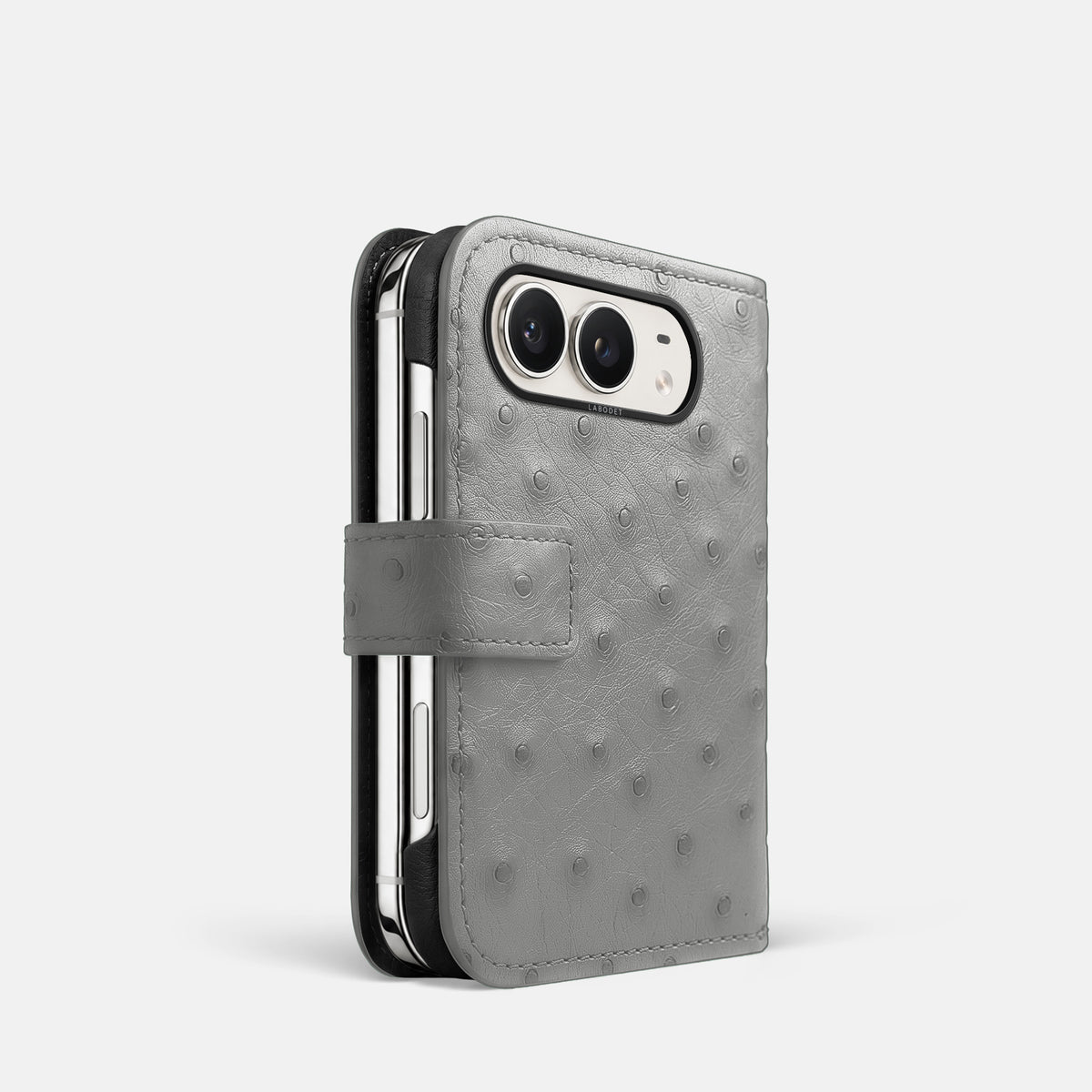 Folio Case For iPhone Duo In Ostrich -1 | Silver-Black