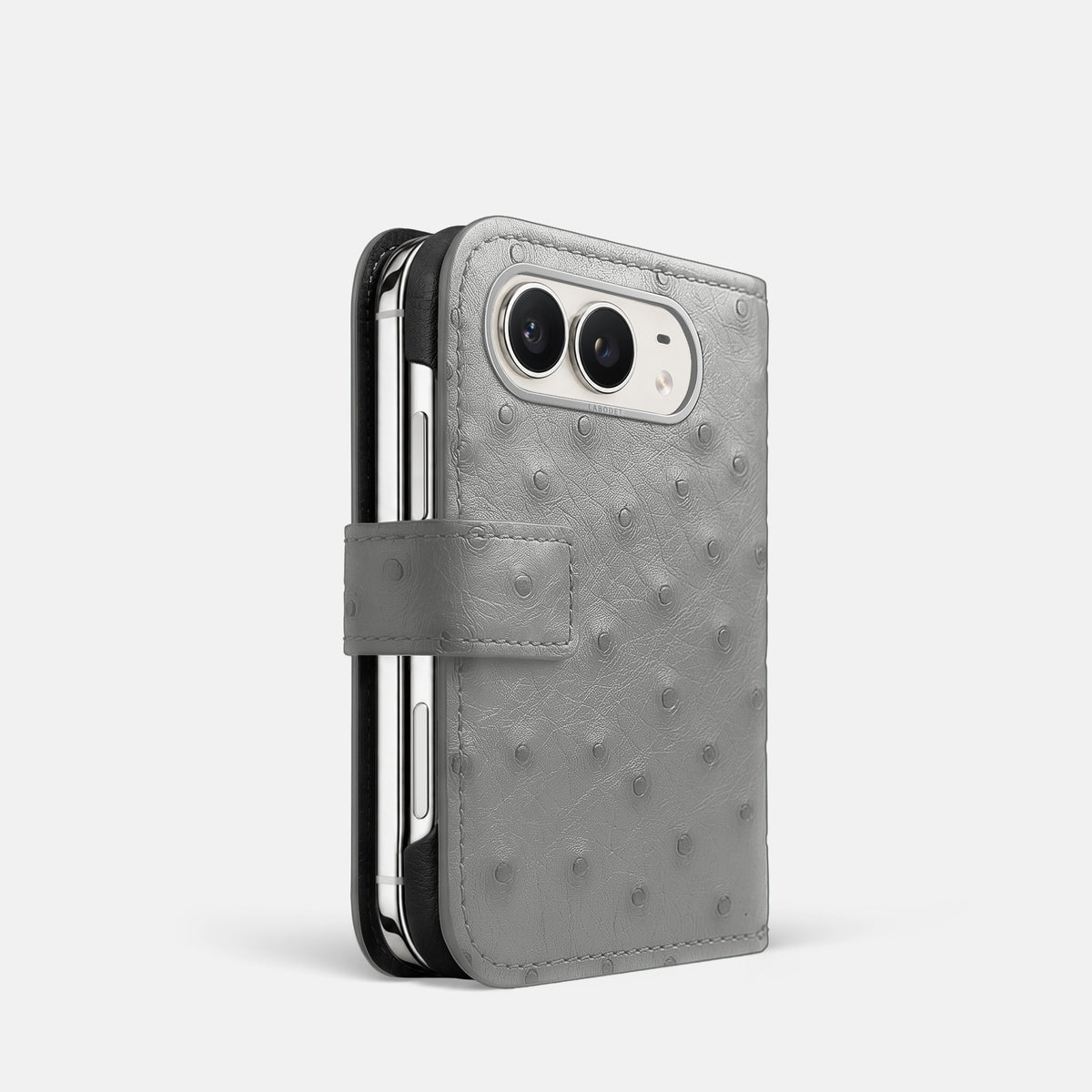 Folio Case For iPhone Duo In Ostrich -1 | Silver-Steel