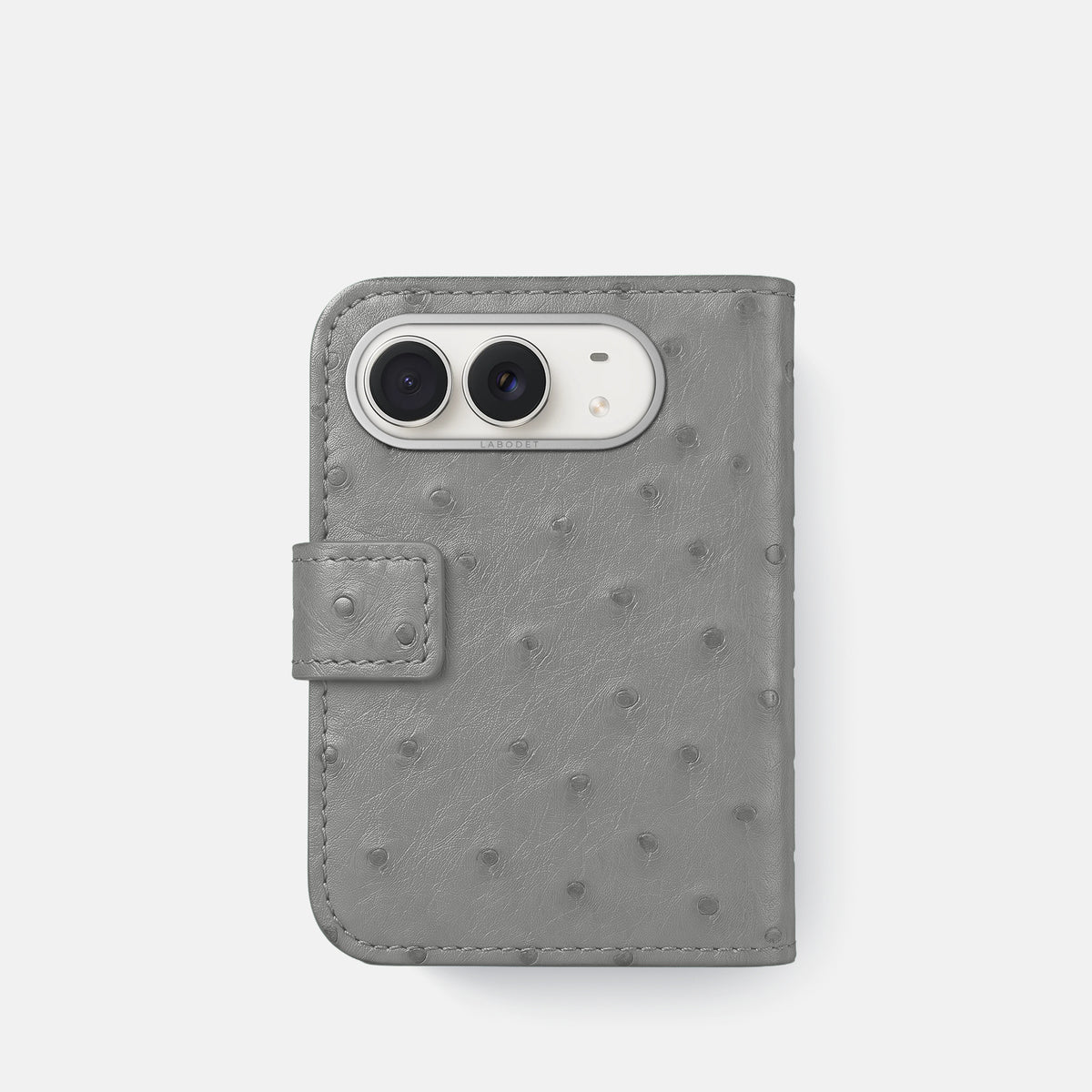 Folio Case For iPhone Duo In Ostrich -3 | Silver-Steel