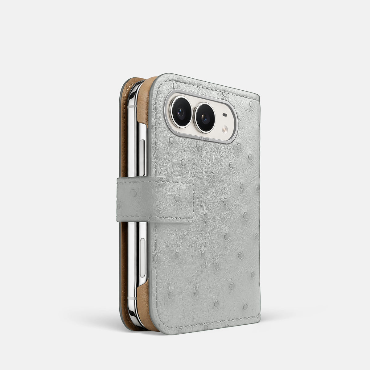 Folio Case For iPhone Duo In Ostrich -1 | White-Steel