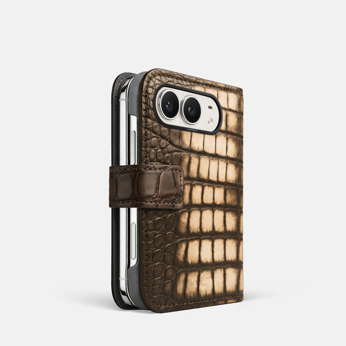 Folio Case For iPhone Duo In Patina Alligator -1 | Etoupe-Black