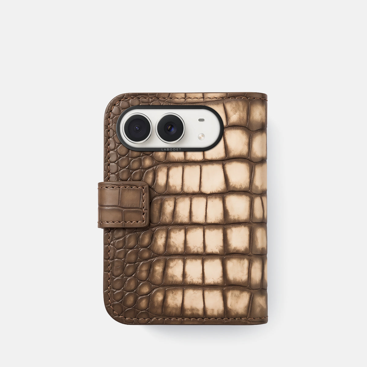 Folio Case For iPhone Duo In Patina Alligator -3 | Etoupe-Black