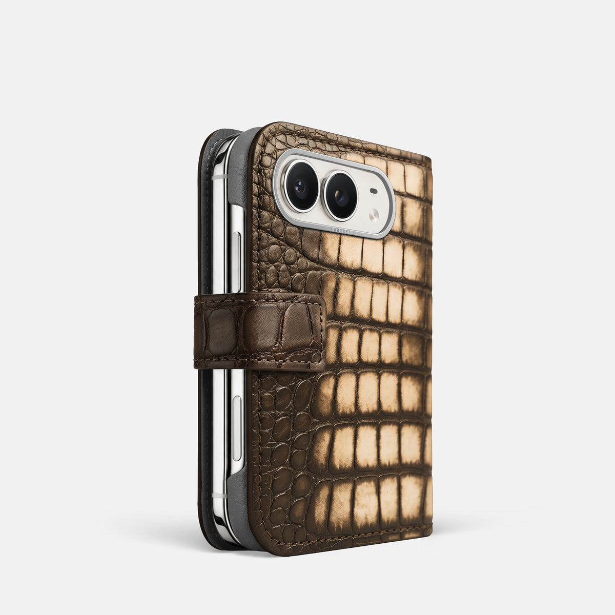Folio Case For iPhone Duo In Patina Alligator -1 | Etoupe-Steel