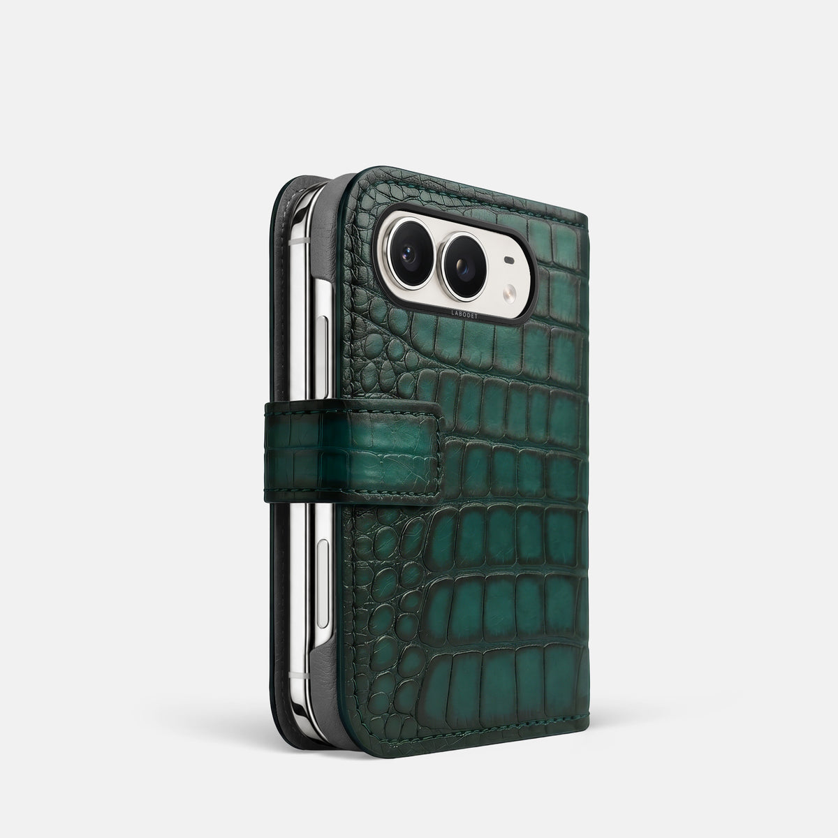 Folio Case For iPhone Duo In Patina Alligator -1 | Green-Black