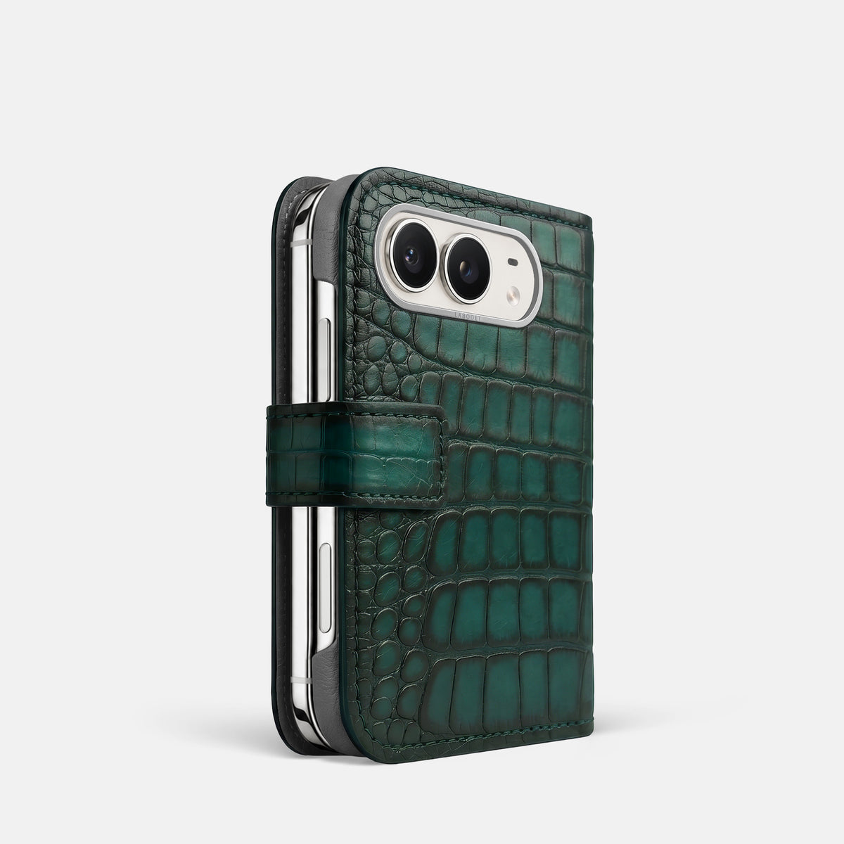 Folio Case For iPhone Duo In Patina Alligator -1 | Green-Steel