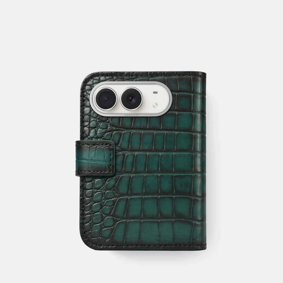 Folio Case For iPhone Duo In Patina Alligator -3 | Green-Steel