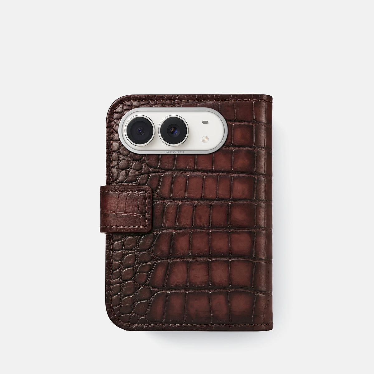 Folio Case For iPhone Duo In Patina Alligator -3 | Havana-Brown-Steel