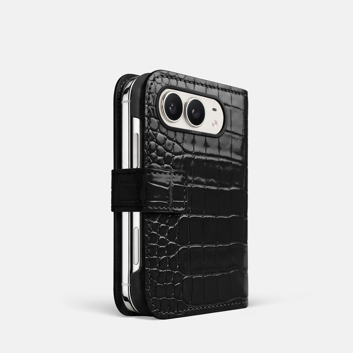 Folio Case For iPhone Duo In Shiny Alligator -1 | Black-Black