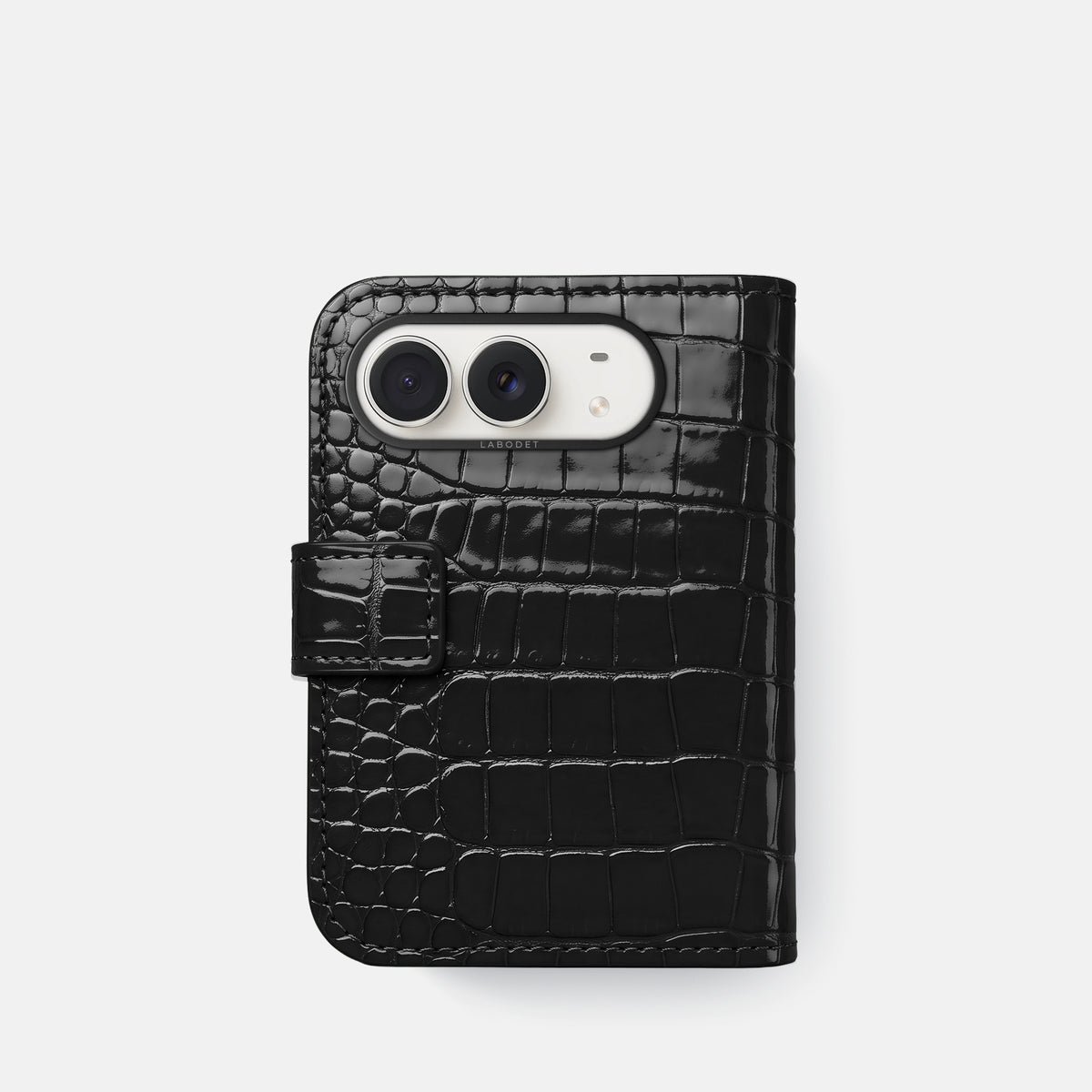 Folio Case For iPhone Duo In Shiny Alligator -3 | Black-Black
