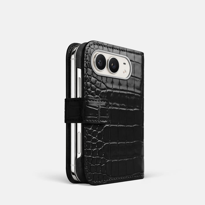 Folio Case For iPhone Duo In Shiny Alligator -1 | Black-Steel