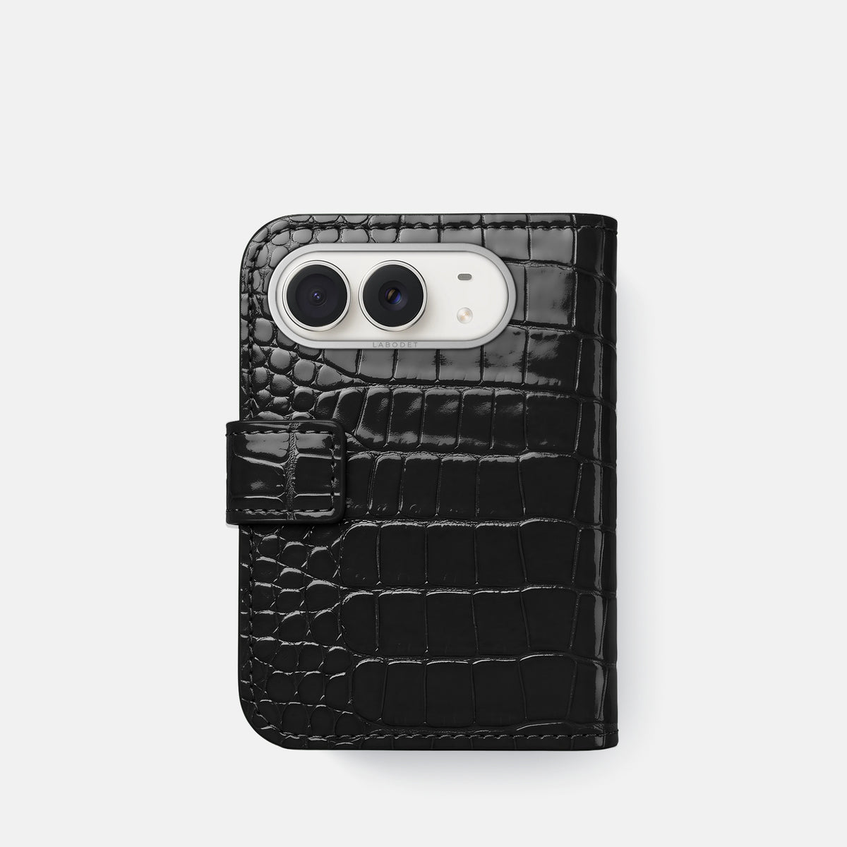 Folio Case For iPhone Duo In Shiny Alligator -3 | Black-Steel