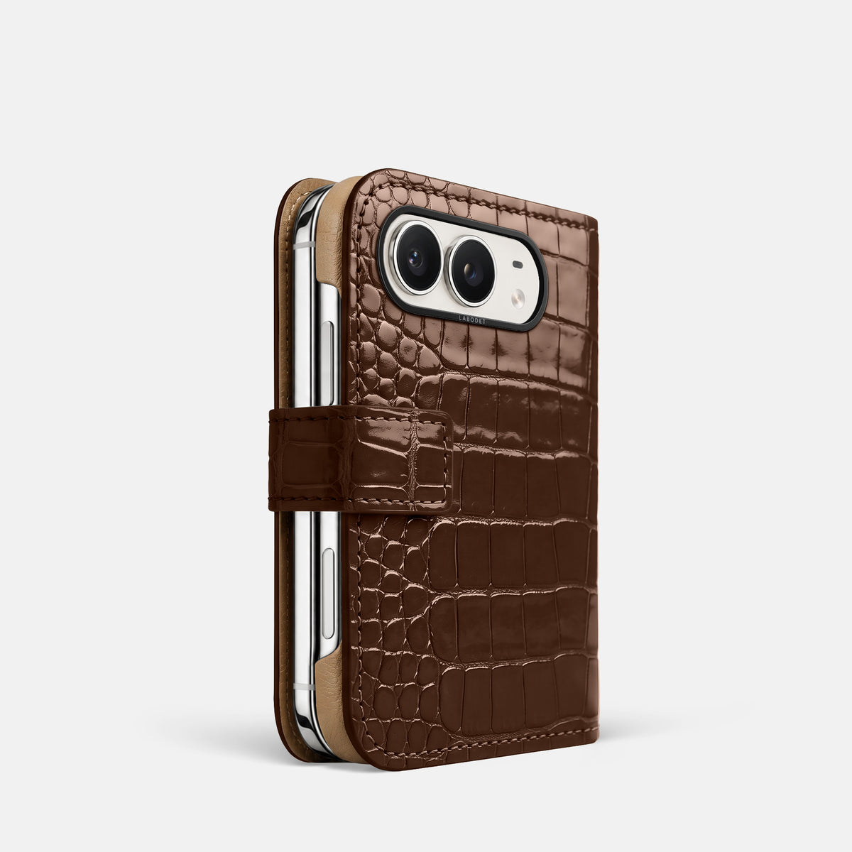 Folio Case For iPhone Duo In Shiny Alligator -1 | Brown-Black
