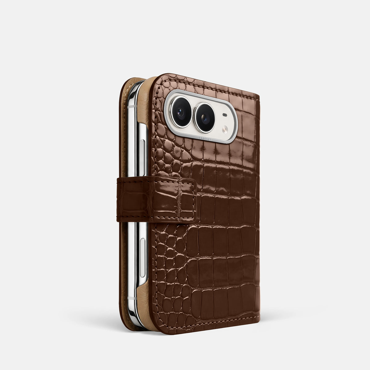 Folio Case For iPhone Duo In Shiny Alligator -1 | Brown-Steel