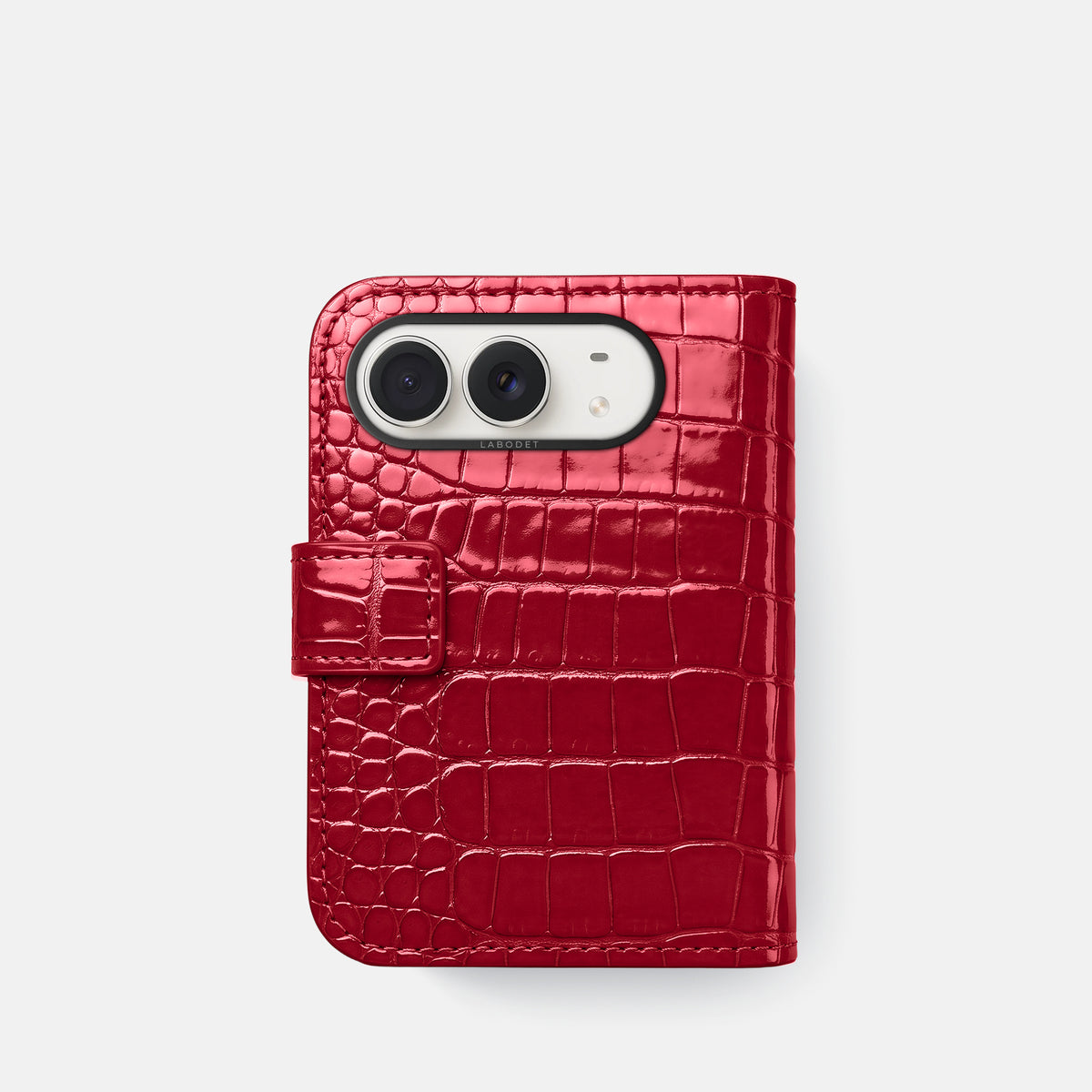 Folio Case For iPhone Duo In Shiny Alligator -3 | Cherry-Black