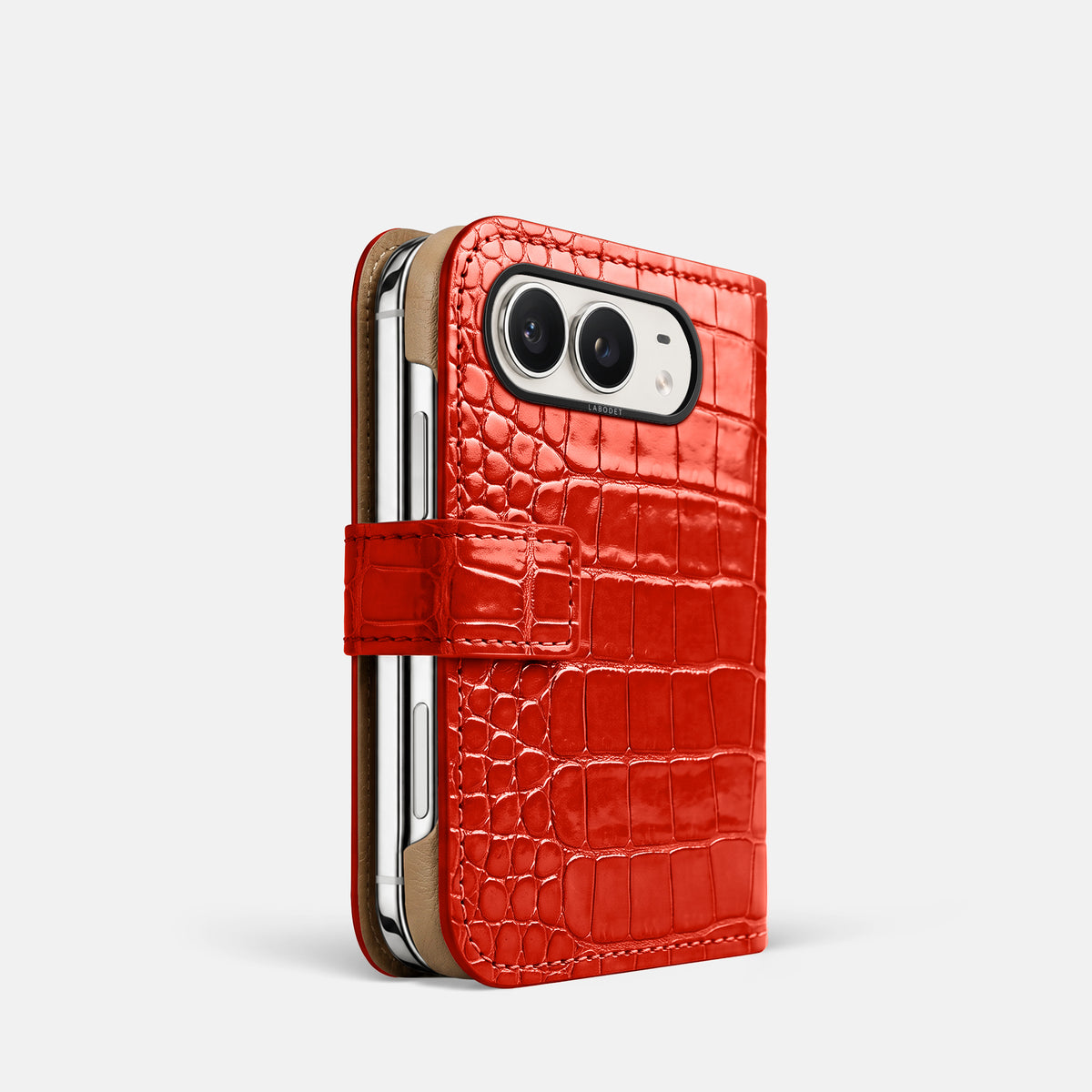 Folio Case For iPhone Duo In Shiny Alligator -1 | Coral-Orange-Black