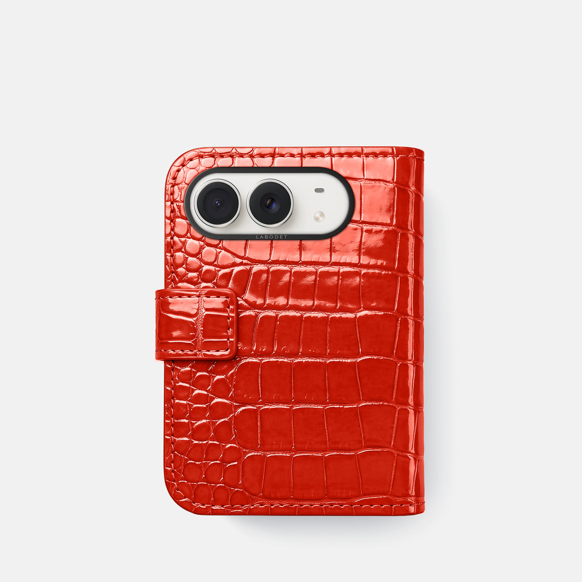 Folio Case For iPhone Duo In Shiny Alligator -3 | Coral-Orange-Black