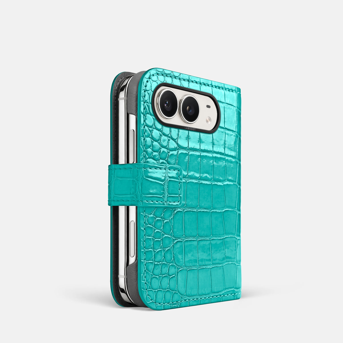 Folio Case For iPhone Duo In Shiny Alligator -1 | Mint-Black