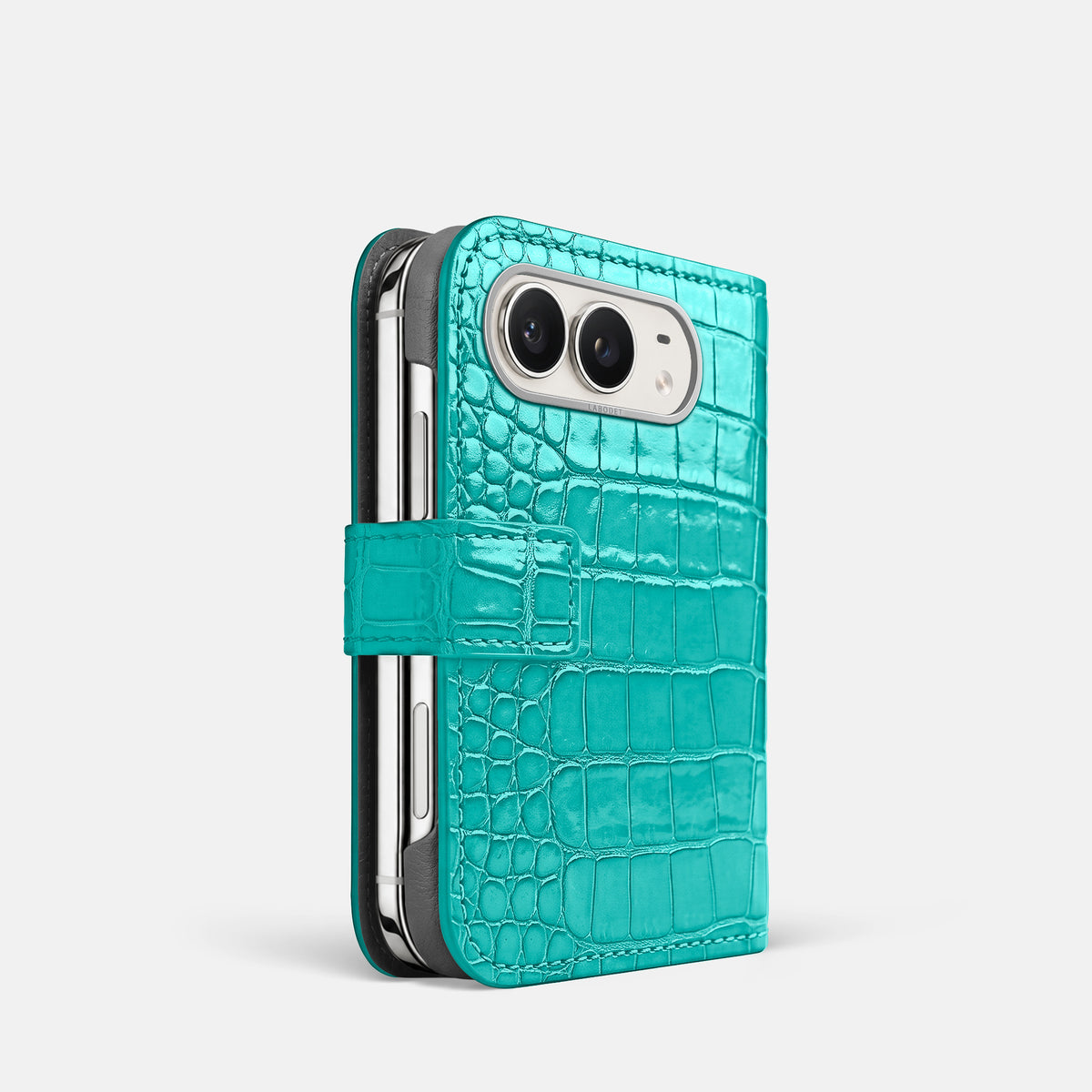 Folio Case For iPhone Duo In Shiny Alligator -1 | Mint-Steel
