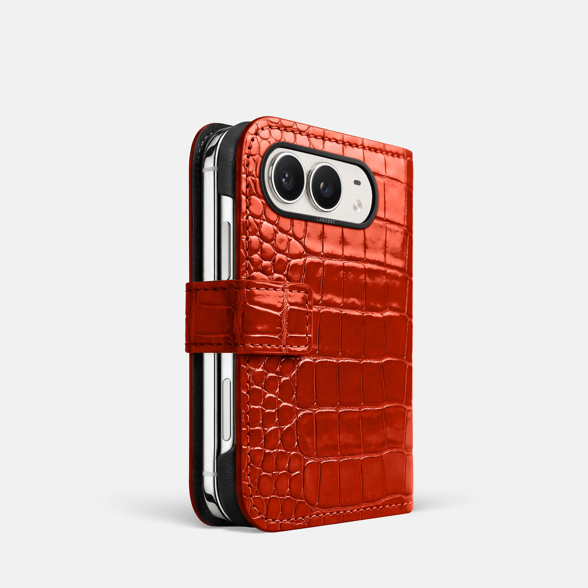 Folio Case For iPhone Duo In Shiny Alligator -1 | Orange-Black