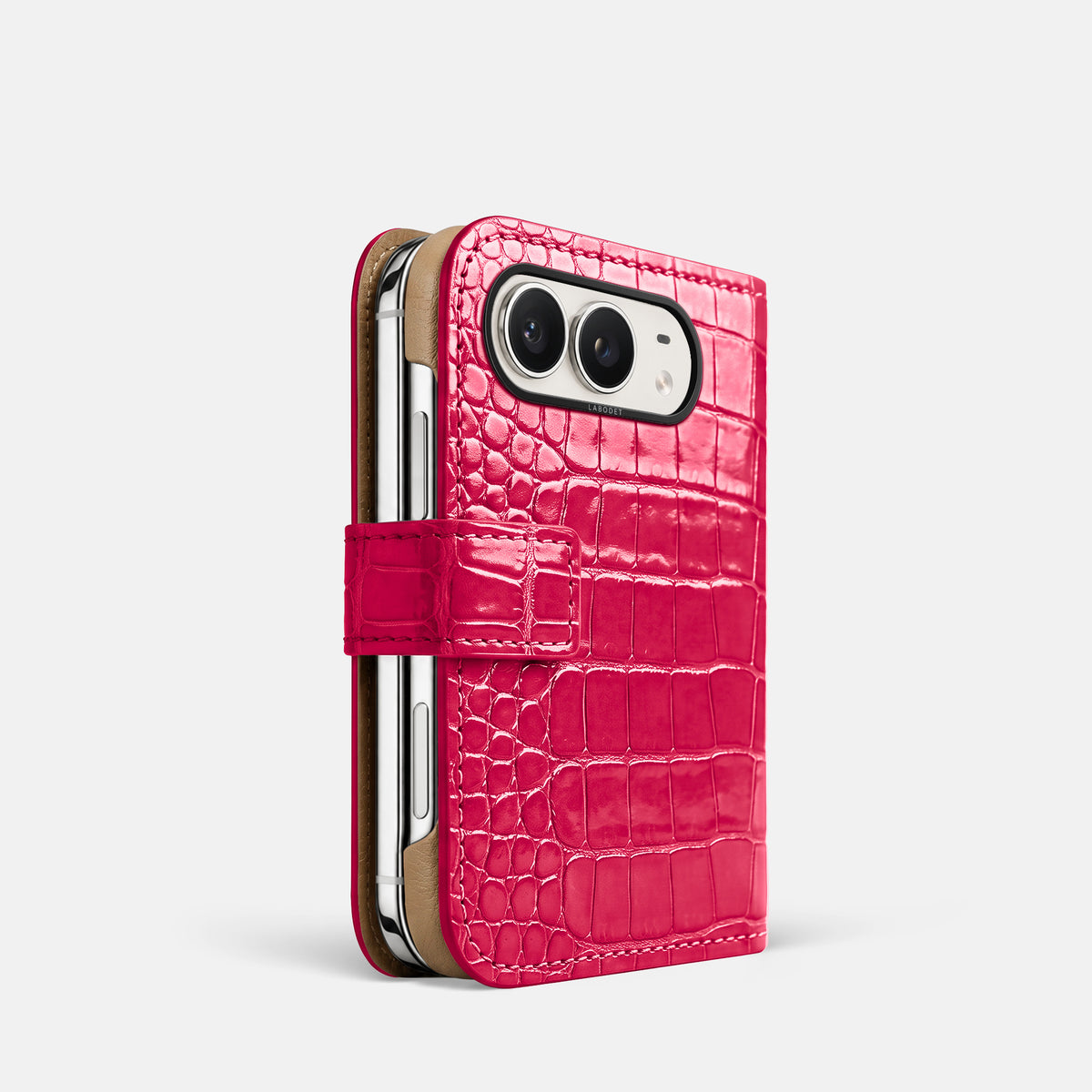 Folio Case For iPhone Duo In Shiny Alligator -1 | Pink-Panther-Black