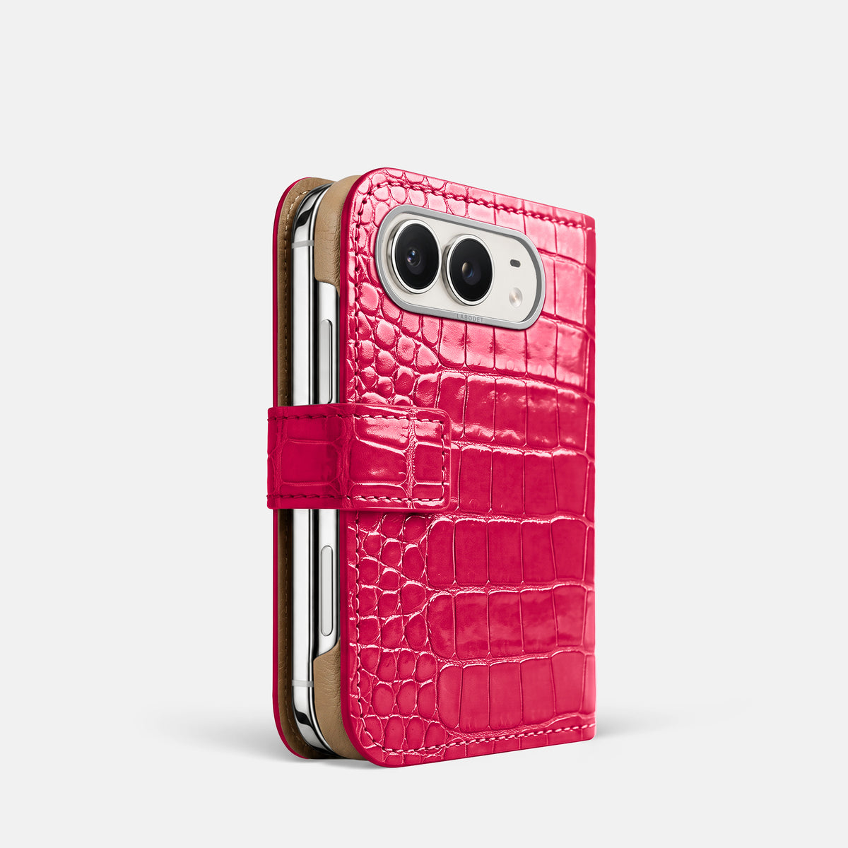 Folio Case For iPhone Duo In Shiny Alligator -1 | Pink-Panther-Steel