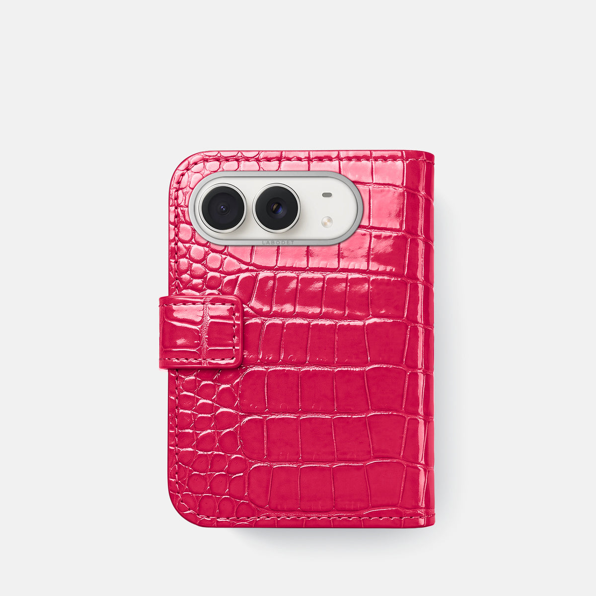 Folio Case For iPhone Duo In Shiny Alligator -3 | Pink-Panther-Steel