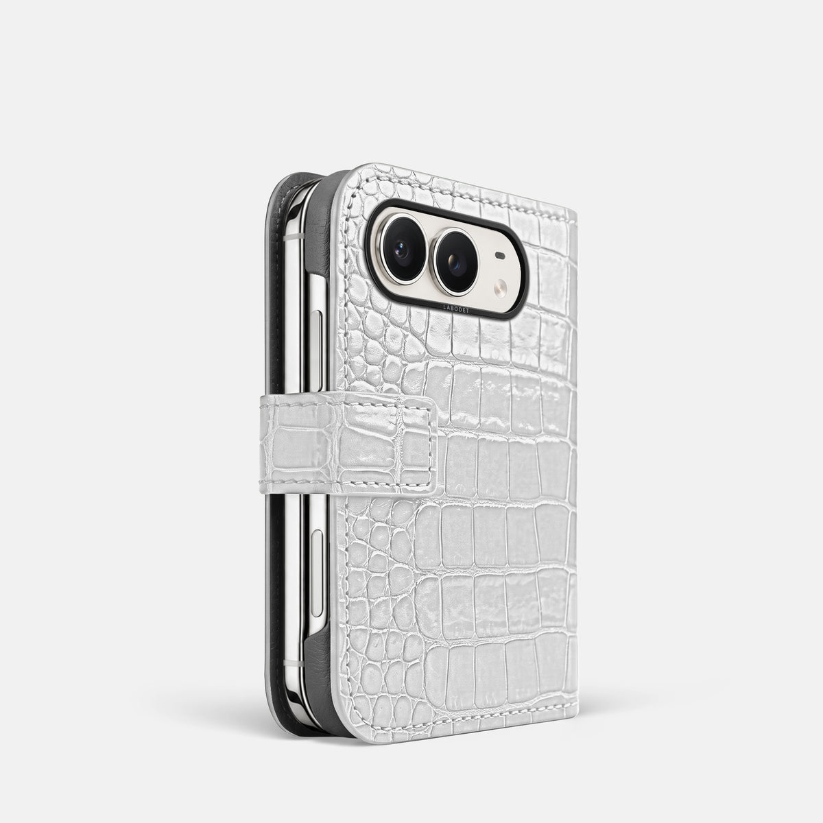 Folio Case For iPhone Duo In Shiny Alligator -1 | White-Black