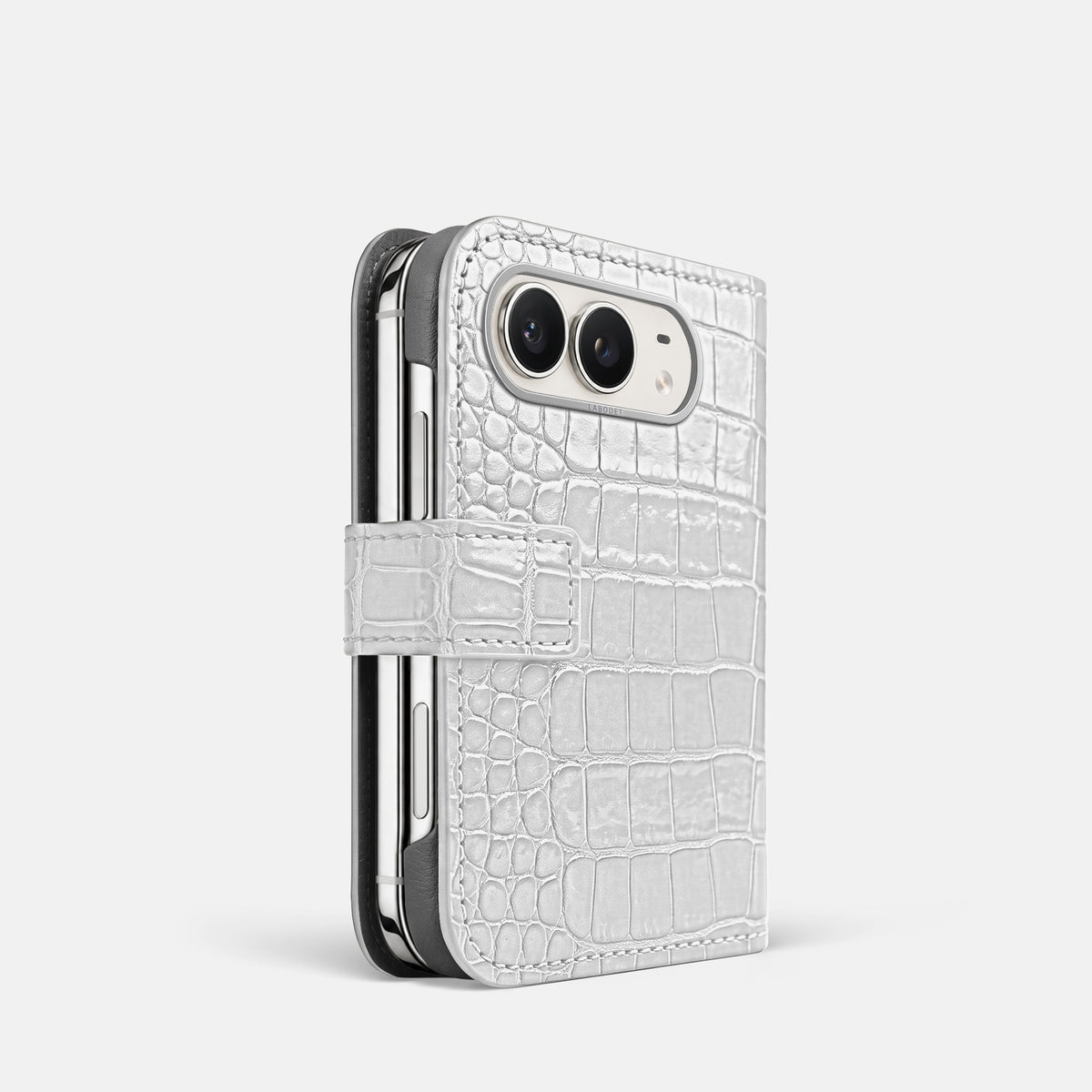 Folio Case For iPhone Duo In Shiny Alligator -1 | White-Steel