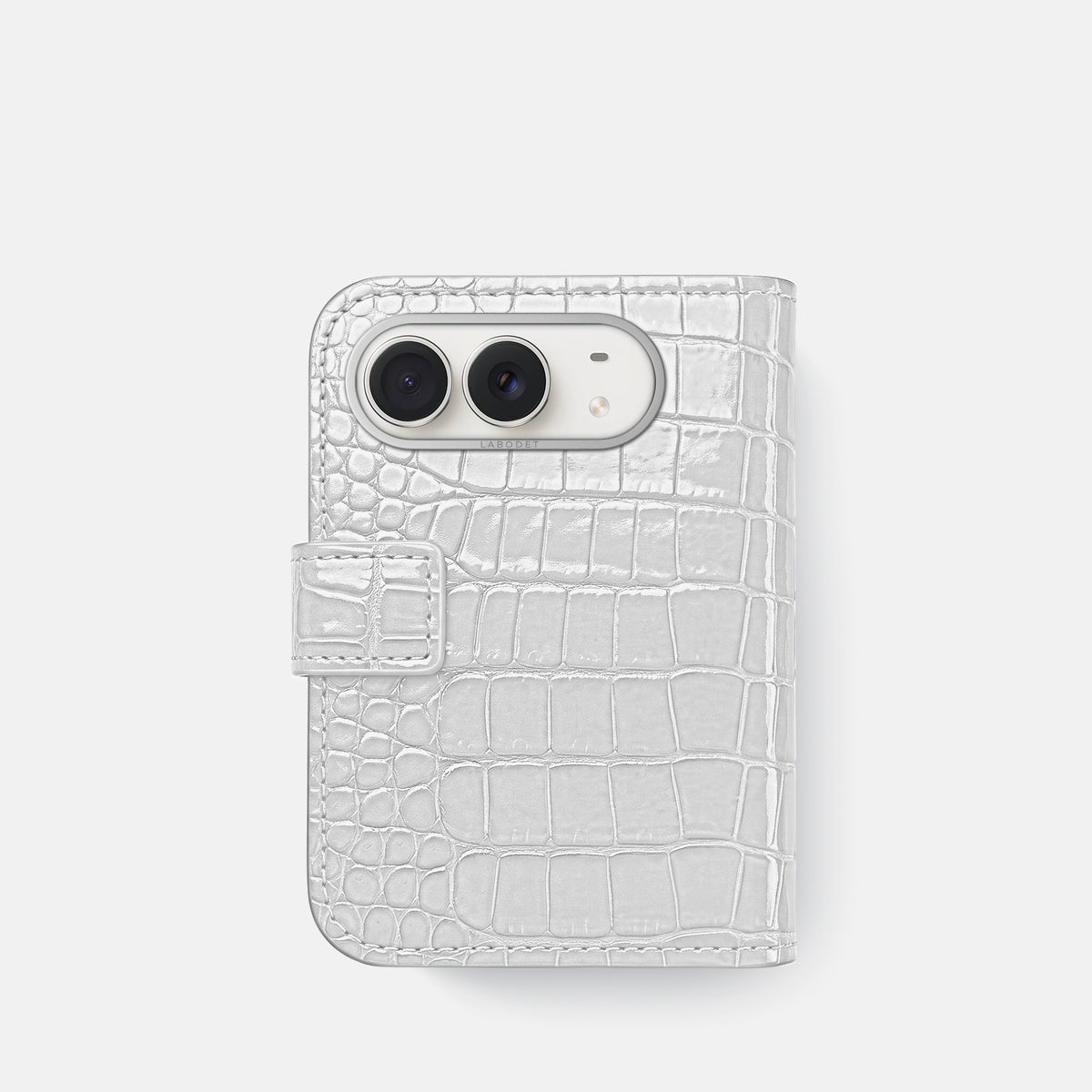 Folio Case For iPhone Duo In Shiny Alligator -3 | White-Steel