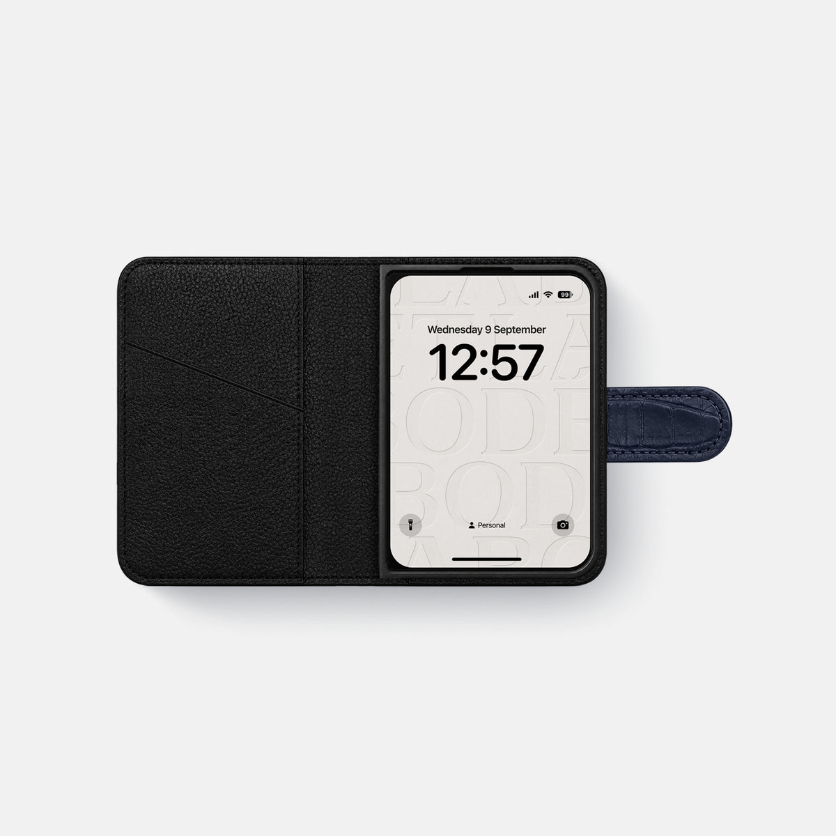 Folio Case For iPhone Ultra In Alligator -4 | Navy-Blue-Steel
