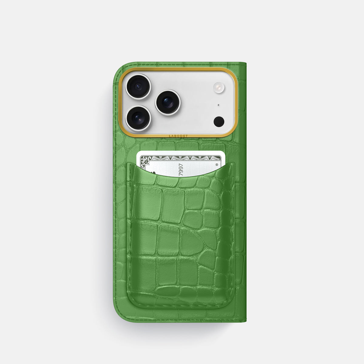 Folio Case with Card For iPhone 17 Pro In Alligator -3 | Apple-Green-Gold