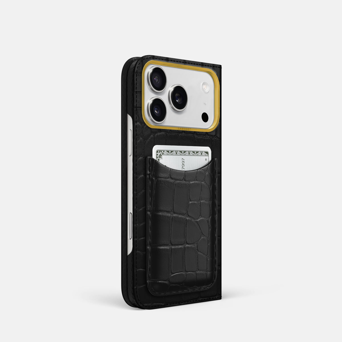 Folio Case with Card For iPhone 17 Pro In Alligator -1 | Black-Gold