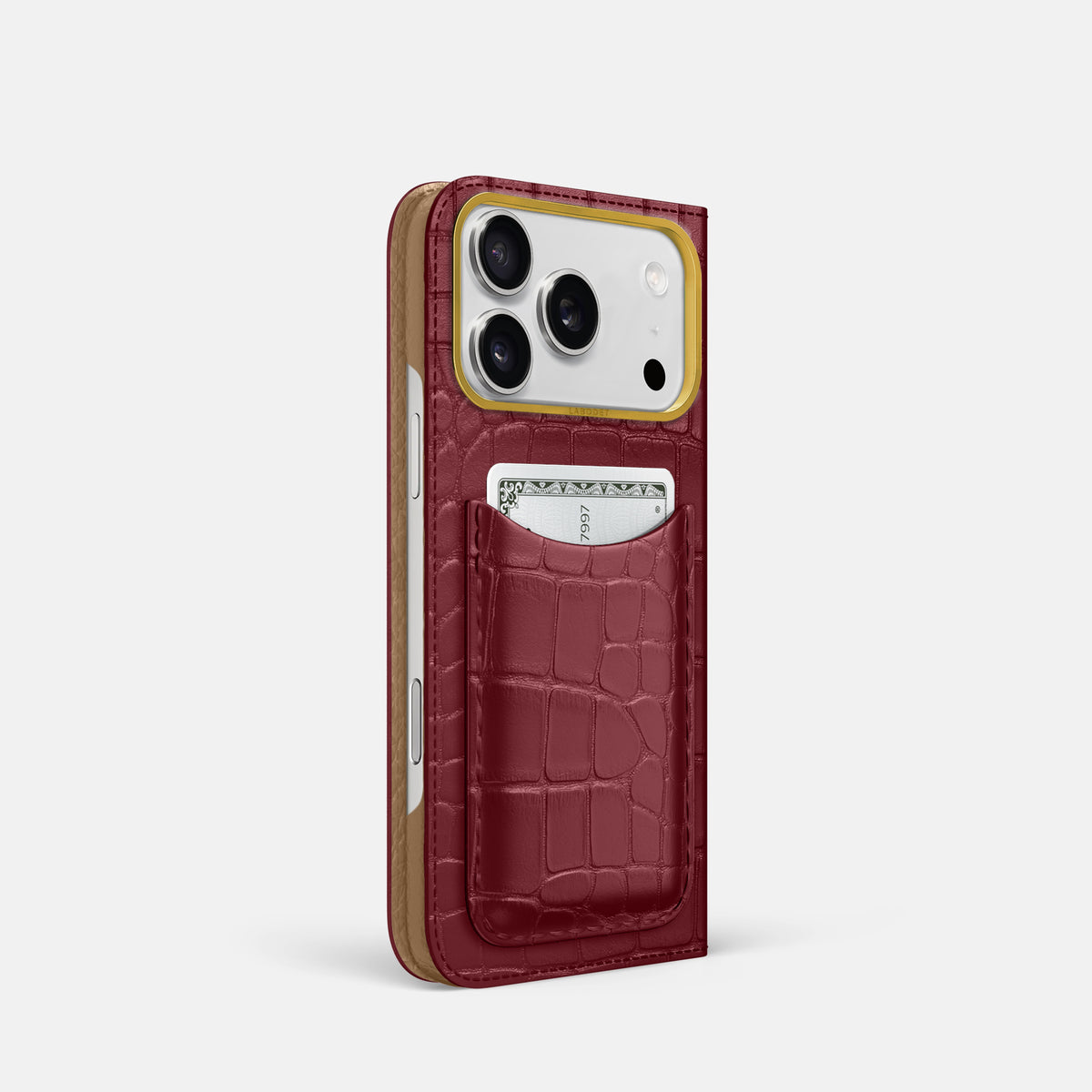 Folio Case with Card For iPhone 17 Pro In Alligator -1 | Burgundy-Gold