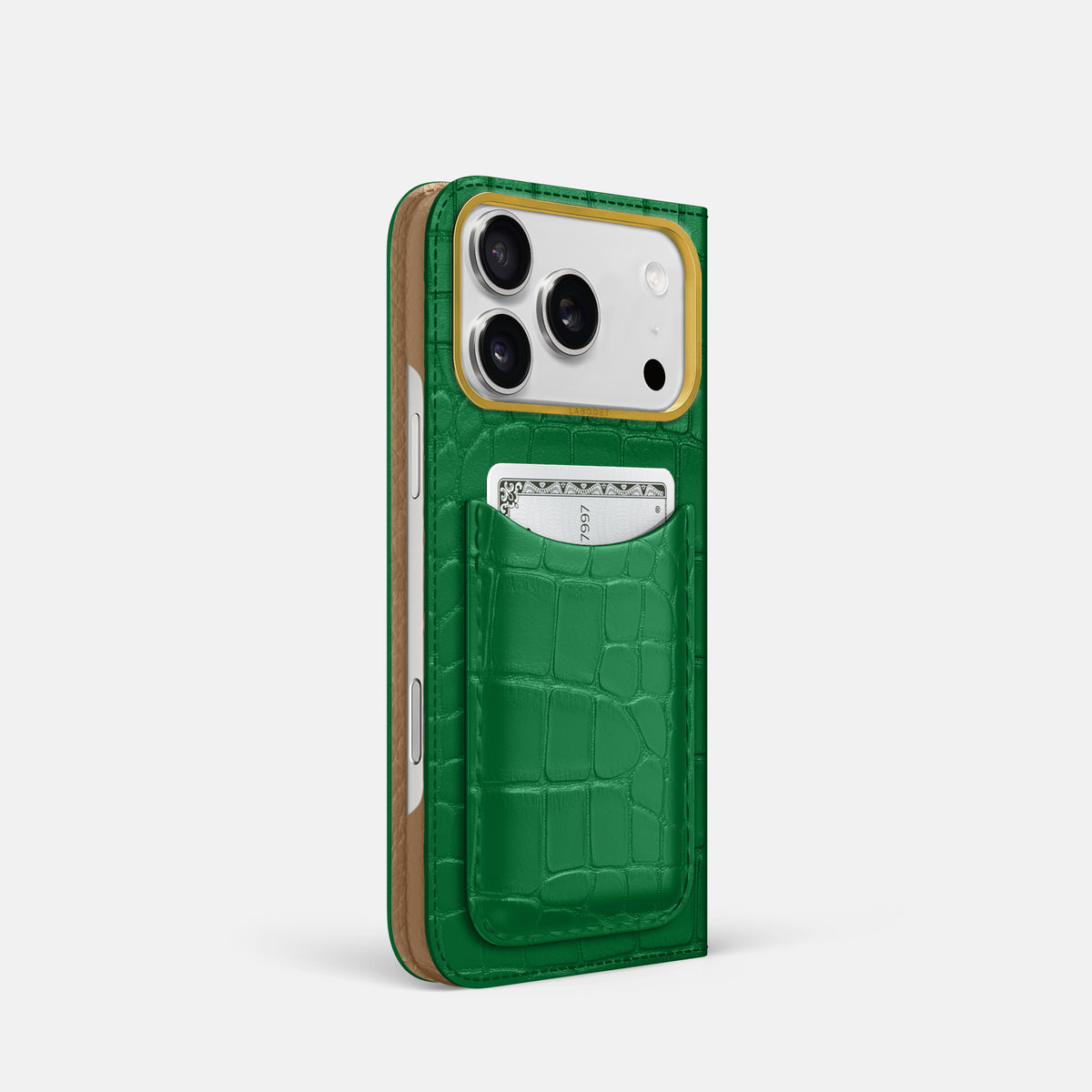 Folio Case with Card For iPhone 17 Pro In Alligator -1 | Forest-Green-Gold