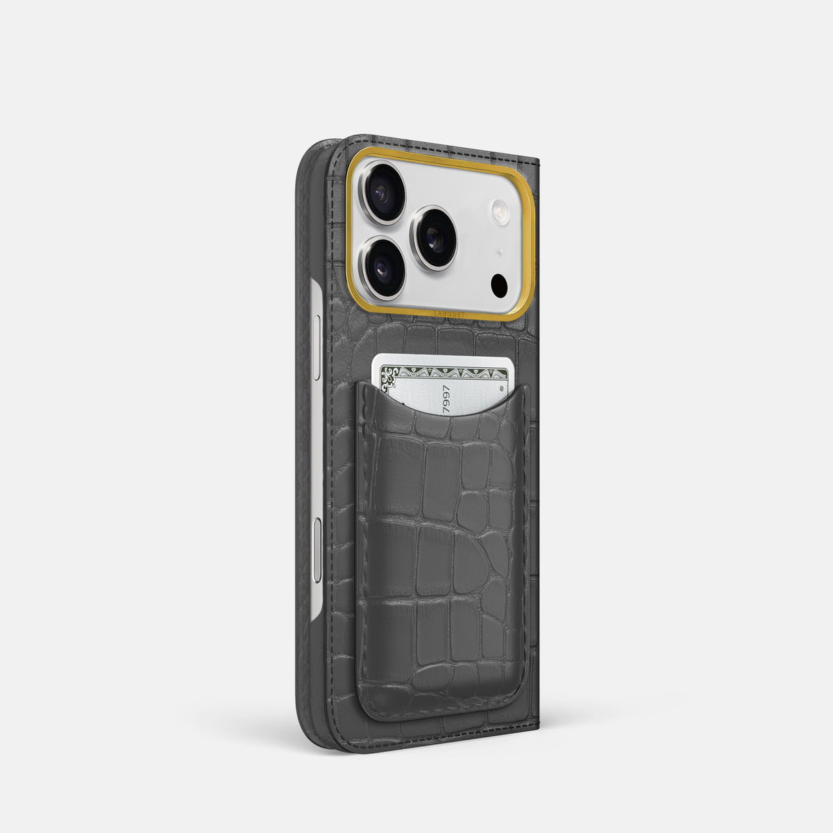Folio Case with Card For iPhone 17 Pro In Alligator -1 | Grey-Gold