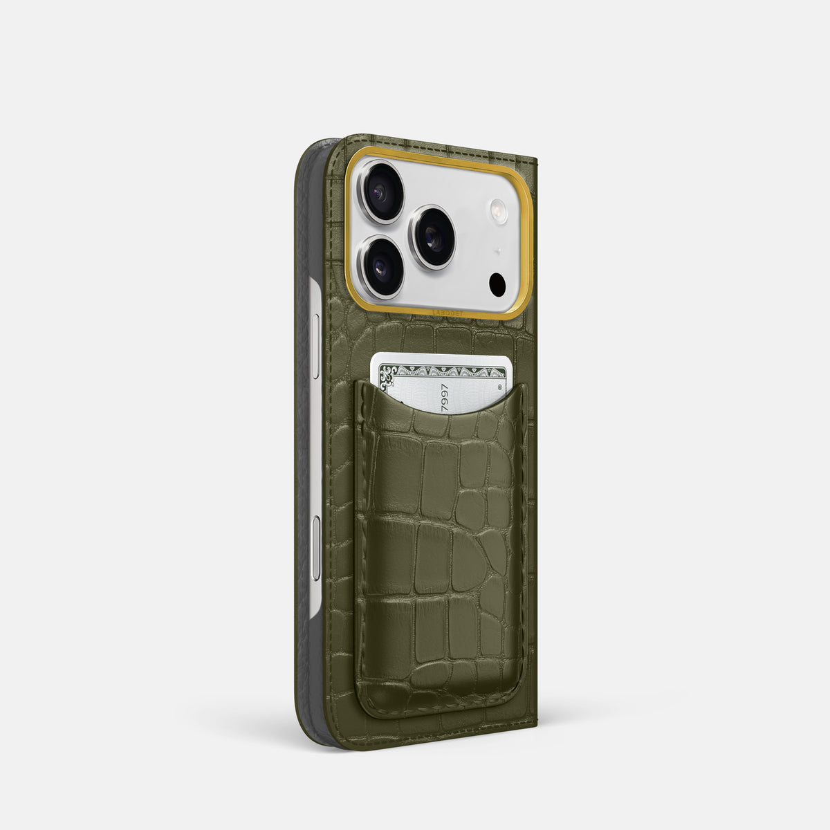 Folio Case with Card For iPhone 17 Pro In Alligator -1 | Kaki-Green-Gold