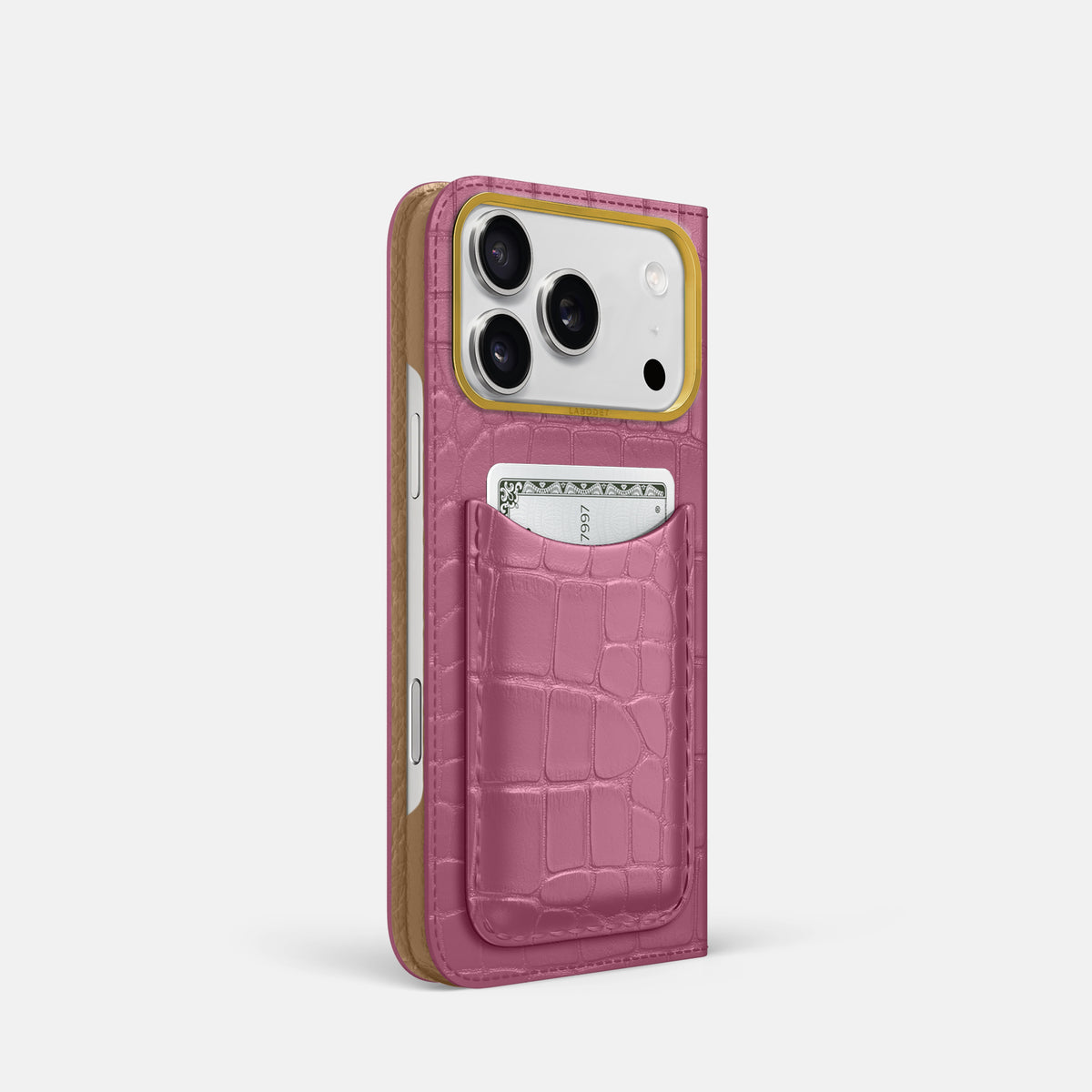 Folio Case with Card For iPhone 17 Pro In Alligator -1 | Pink-Lagoon-Gold
