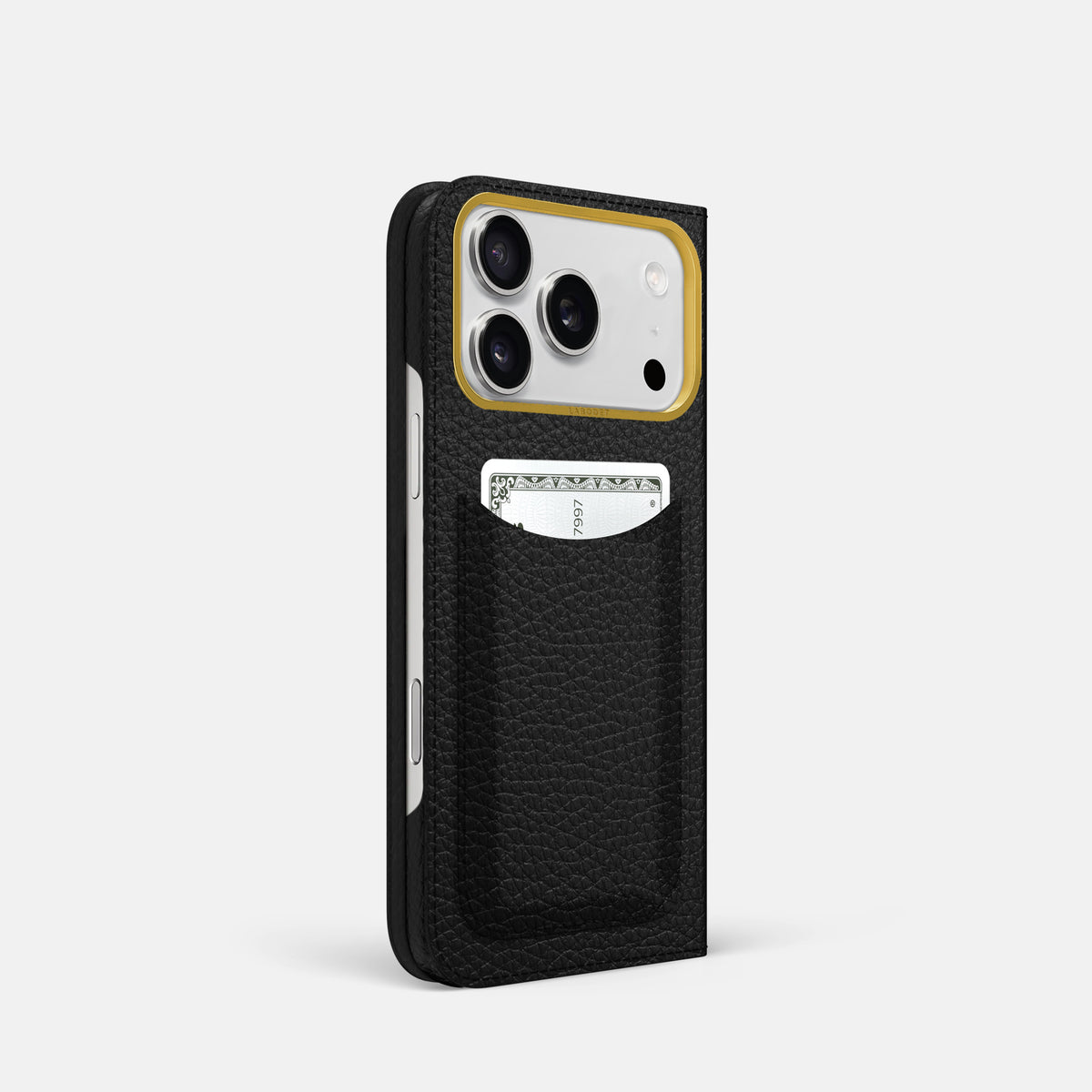 Folio Case with Card For iPhone 17 Pro In Calf -1 | Black-Gold