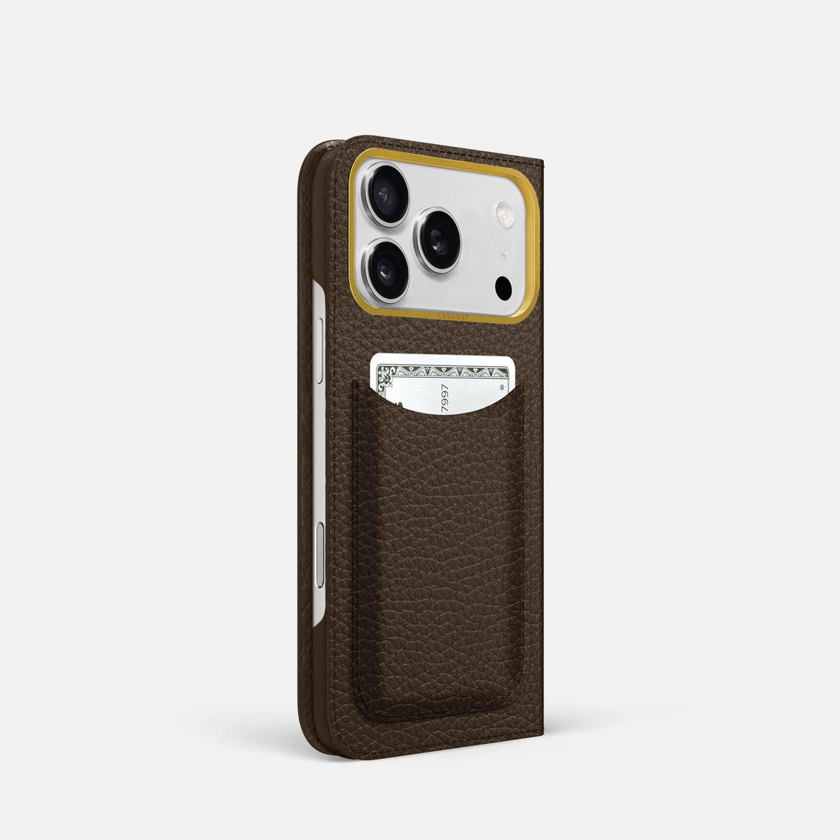 Folio Case with Card For iPhone 17 Pro In Calf -1 | Dark-Brown-Gold