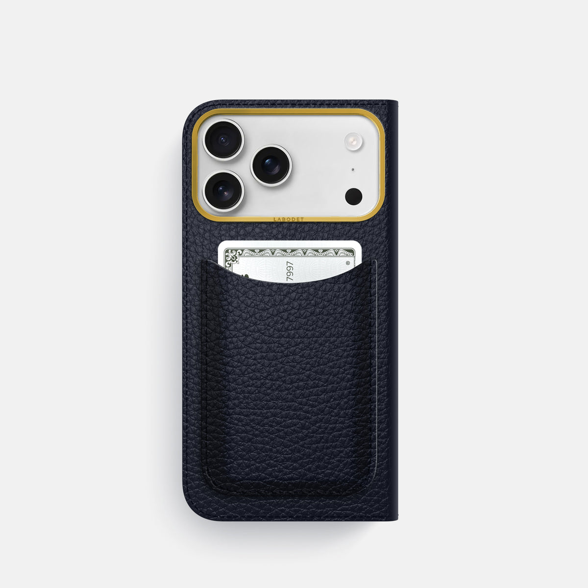 Folio Case with Card For iPhone 17 Pro In Calf -3 | Marine-Gold