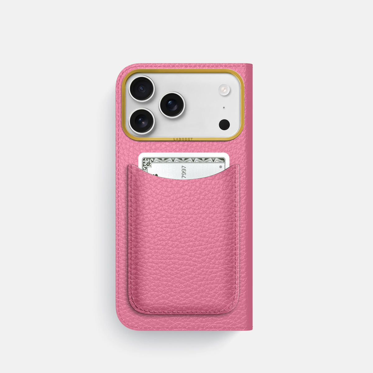 Folio Case with Card For iPhone 17 Pro In Calf -3 | Pink-Gold