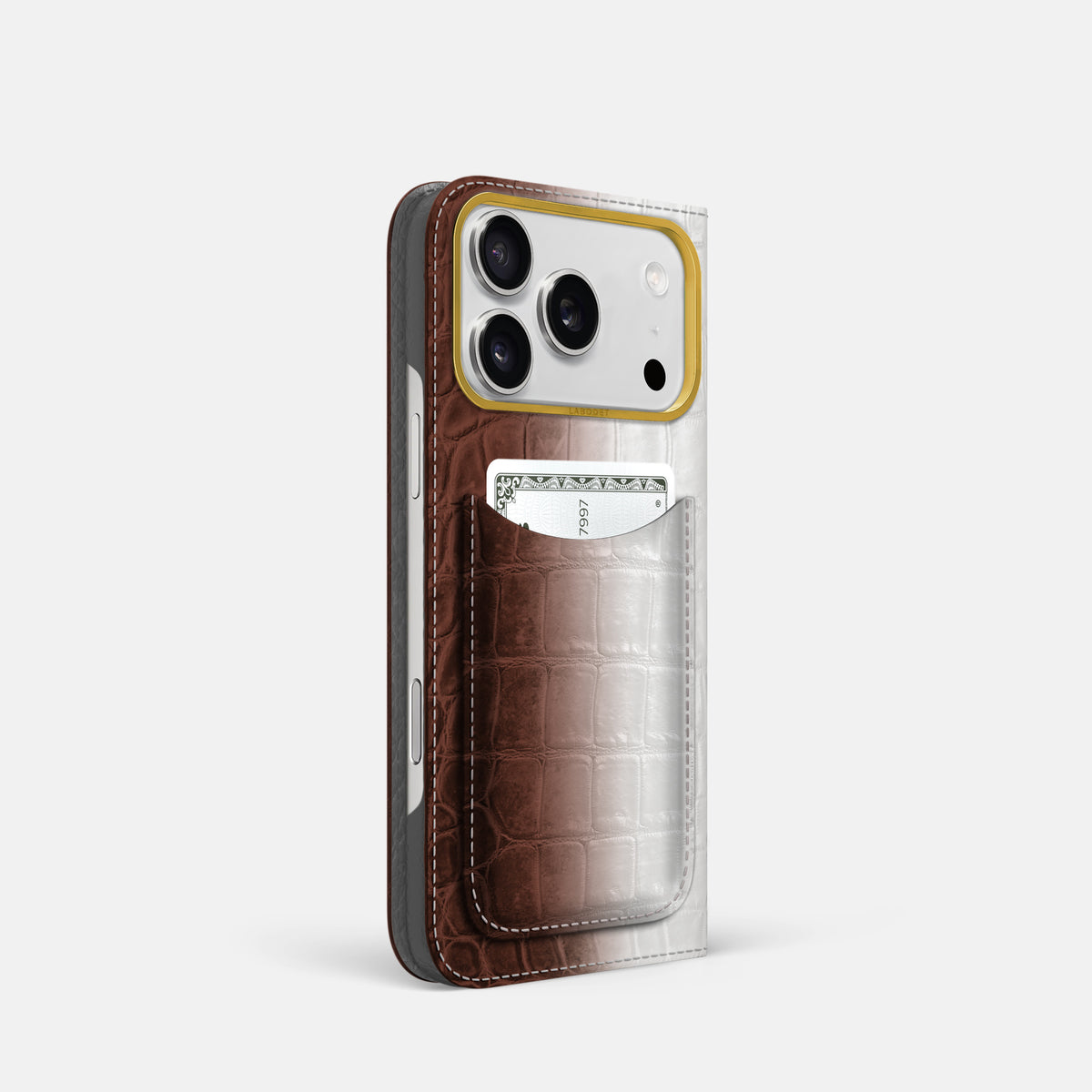 Folio Case with Card For iPhone 17 Pro In Himalayan Crocodile -1 | Dark-Brown-Gold