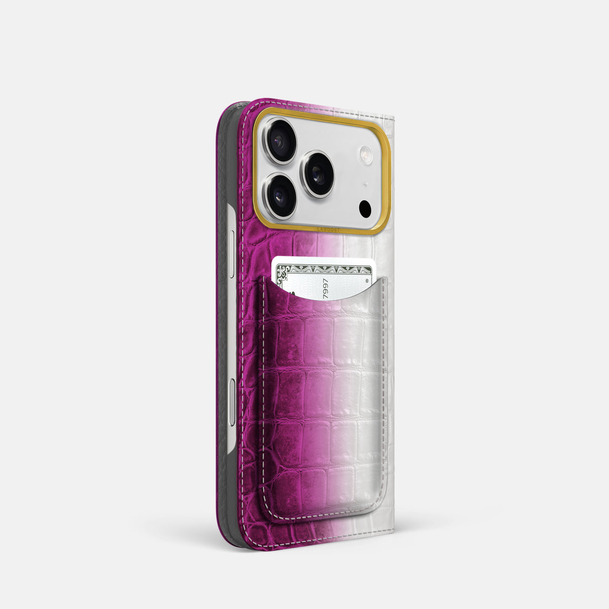 Folio Case with Card For iPhone 17 Pro In Himalayan Crocodile -1 | Fuchsia-Gold
