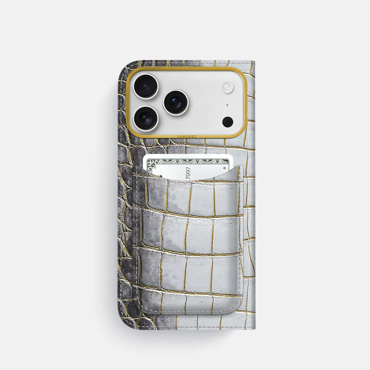 Folio Case with Card For iPhone 17 Pro In Himalayan Crocodile -3 | Gold-Gold